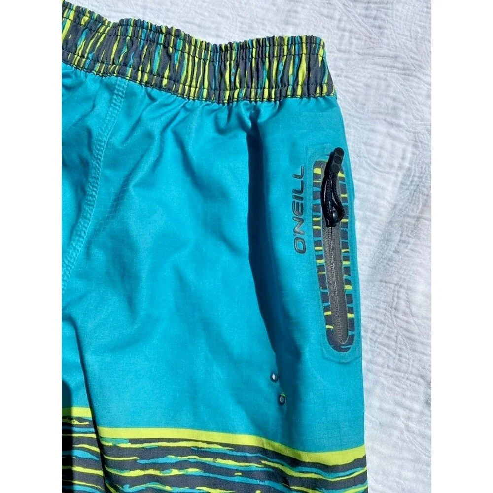 O'neill Boys Boardshort Trunks Swim Beach Blue Stretch Waistband Pocket Sz 5/6 +